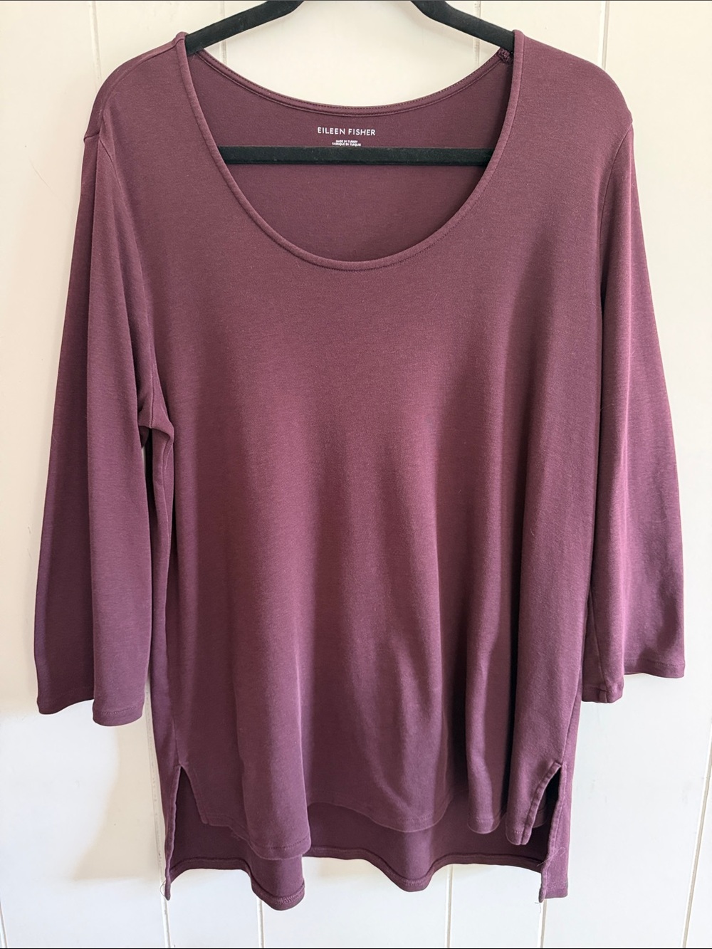Eileen Fisher Organic Cotton Interlock Long Sleep Top Medium Quiet Luxury